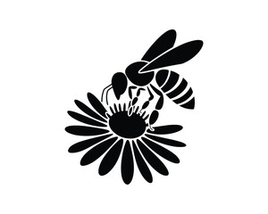 Black silhouette of a bee on a flower