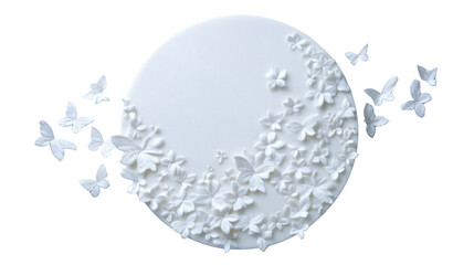 Elegant White Butterflies and Floral Design on a White Circular Background for Artistic and Creative Projects