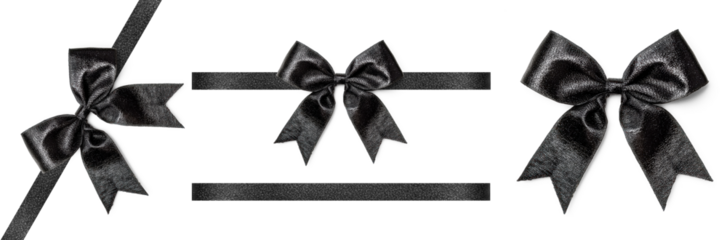 Black ribbon with a bow on a transparent background png
