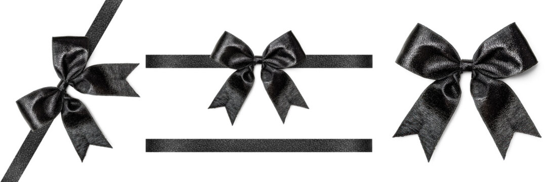 Black ribbon with a bow on a transparent background png