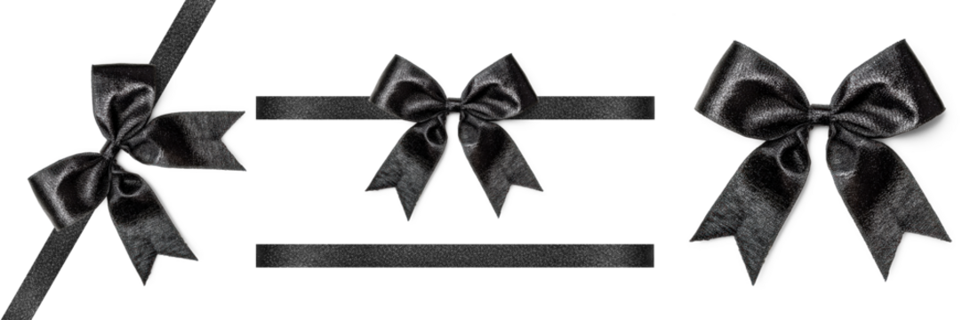 Black ribbon with a bow on a transparent background png - Powered by Adobe