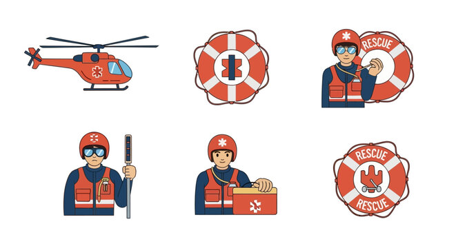 Rescue team and equipment for emergency situations and saving lives.