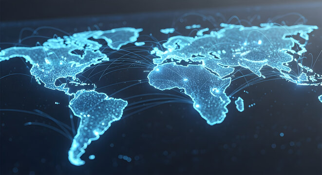 Digital map of world with glowing connections