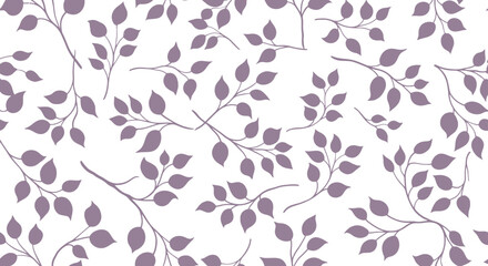 a tranquil seamless pattern with soft purple leaves and delicate branches on white perfect for modern botanical decor.