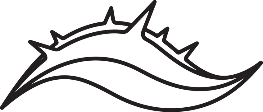 Abstract flowing wave shape with sharp thorn like points modern minimalist outline line art vector illustration graphic element