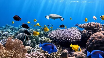 Vibrant marine life thrives in a dynamic underwater ecosystem, showcasing nature's intricate visual design and aquatic beauty with colorful fish and corals