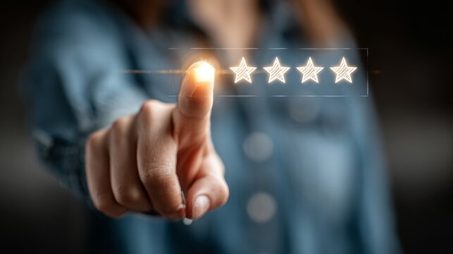 Customer selects four out of five stars on a digital interface, showcasing excellent satisfaction and high-quality service experience.