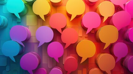 A vibrant array of colorful speech bubbles against a gradient background, each bubble in a different hue, creating a dynamic and engaging visual experience.