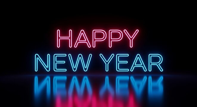 Happy New Year Neon Sign with Blue and Pink Lights text glowing - Powered by Adobe