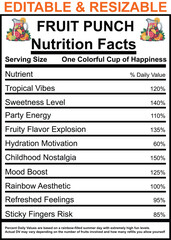 Obraz premium Fruit Punch Nutrition Facts Label with Rainbow Aesthetic and Party Energy