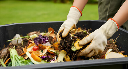 Composting food waste in backyard bin