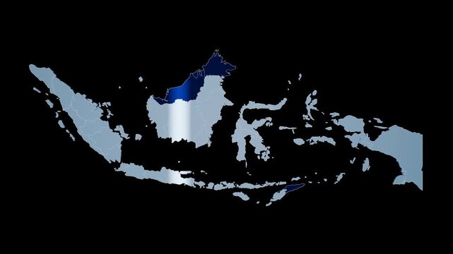 Indonesia map region highlighted transparent background 3d animation geography suitable for educational materials, geographical presentations, and political analyses.