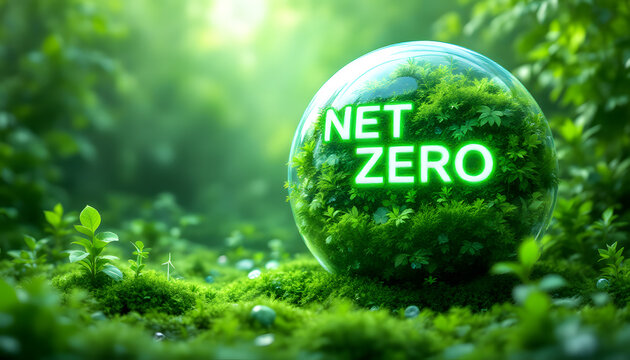Net zero sustainability concept with green globe - Powered by Adobe