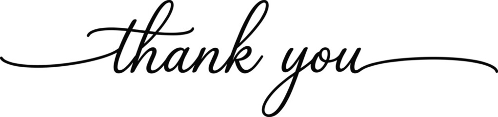 Elegant thank you calligraphy text vector with decorative swash lines, minimalist black typography design for greeting cards and invitations.