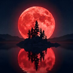 blood Moon and beautiful landscape wallpaper 4k 