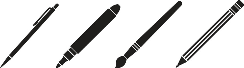 Pen Icon set. Collection of vector for writing and artistic tools pen, pencil, marker, paintbrush. classic hand writing tool for calligraphy. Web site page and mobile app design vector element.