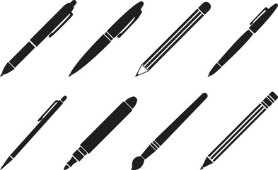 Pen Icon set. Collection of vector for writing and artistic tools pen, pencil, marker, paintbrush. classic hand writing tool for calligraphy. Web site page and mobile app design vector element.