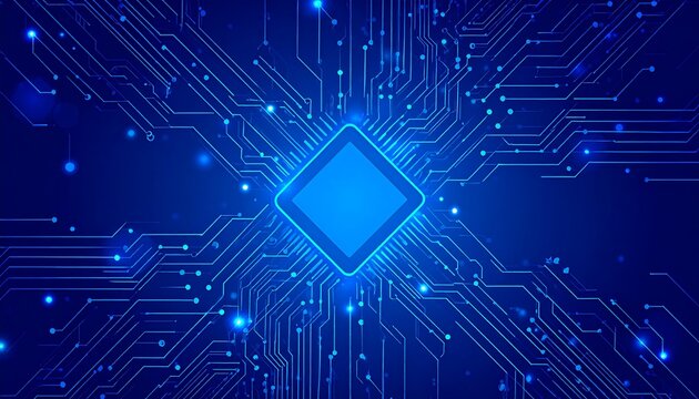 Futuristic Technology - Circuit Board and Microchip Illustration.
