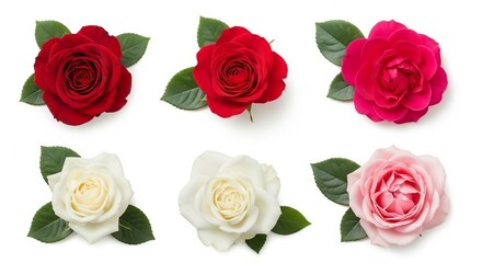 Fototapeta premium Collection of beautiful roses isolated on white background