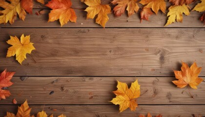 Delicate watercolor autumn leaves on a wooden background, autumn,  autumn colors