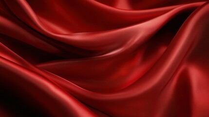 Luxurious Red Satin Fabric Draped in Smooth Swirling Patterns
