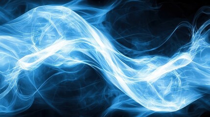Abstract Blue Smoke Flowing Light Waves on Dark Background