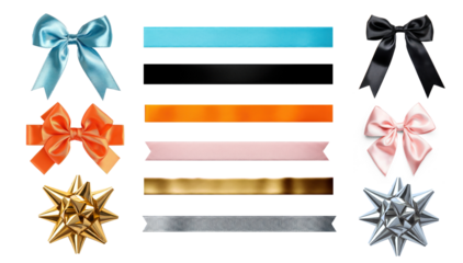 A collection of Elegant Ribbon and Bows in Different Styles for Gift Wrapping and Decorations