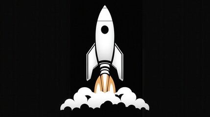 Rocket Launching into Space with Smoke and Flame Effects