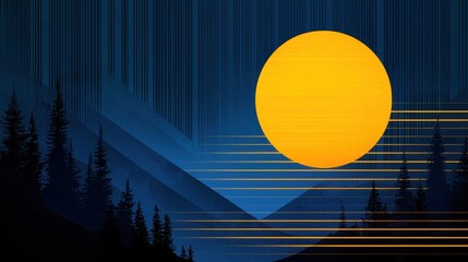 Vibrant Abstract Landscape with Sunrise and Striped Background