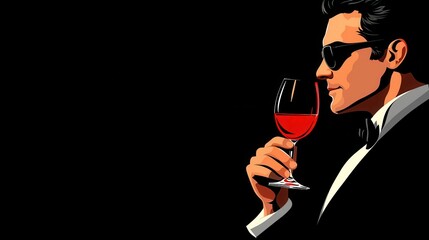 Elegant Man in Suit Enjoying Wine with Dark Background