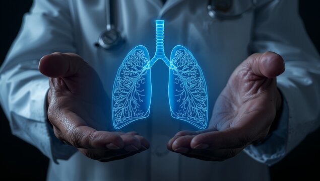 Two hands displaying an advanced lung imaging panel that showcases cutting edge respiratory assessment technology. Generative AI Illustration