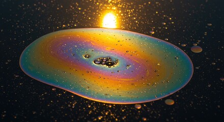 Naklejka premium Abstract Rainbow Oil Slick with Bubbles and Light Reflections