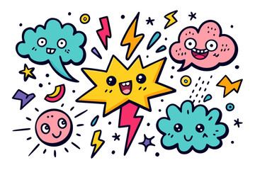 funky crayon doodle geometric shapes pattern icons