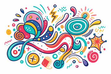 Fototapeta premium funky crayon doodle geometric shapes pattern icons