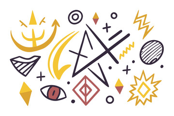 funky crayon doodle geometric shapes pattern icons