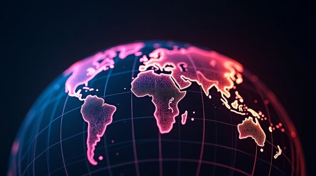 Glowing Digital Globe With Continents world map - Powered by Adobe