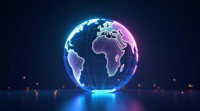 Glowing Digital Globe With Neon Aura blue - Powered by Adobe