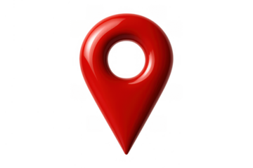 Red map pointer symbol marking global location, gps navigation, and travel destination on a transparent background