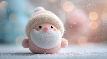 Cute Pastel Santa Figurine in Falling Snow