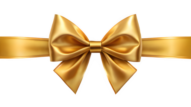 Elegant gold satin gift bow on transparent background