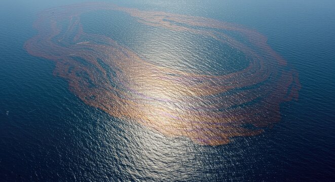 Aerial View of Oil Spill on Ocean Surface - Powered by Adobe