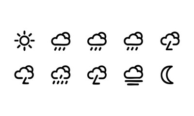 Simple black line weather icons  vector illustration, easily editable. 