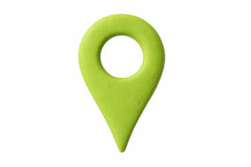 Green map pin symbol marking a point of interest, finding specific location, and tracking travel routes