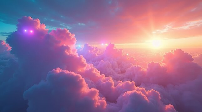 Pink and blue clouds at sunset purple