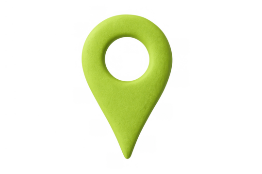 Green map pin symbol marking a point of interest, finding specific location, and tracking travel routes