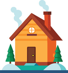 Snowy Cottage with Chimney Smoke Graphic,