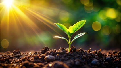 A tender sprout pushes through the soil, its first leaves unfurling towards a bright future