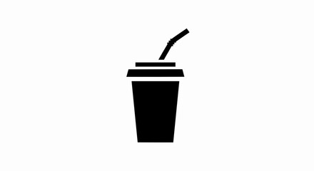 Vector illustration&nbsp;of black silhouette icon of a disposable cup with a lid and straw, isolated on a white background