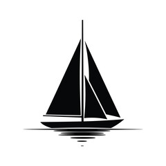 Black silhouette of a sailboat with ripple reflection on white water