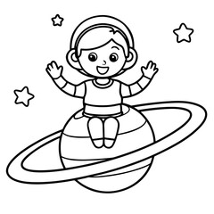 Astronaut on Saturn’s Rings Kids Coloring Pages
